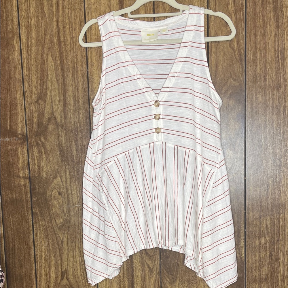 Anthropologie White and Red Striped Tank Top